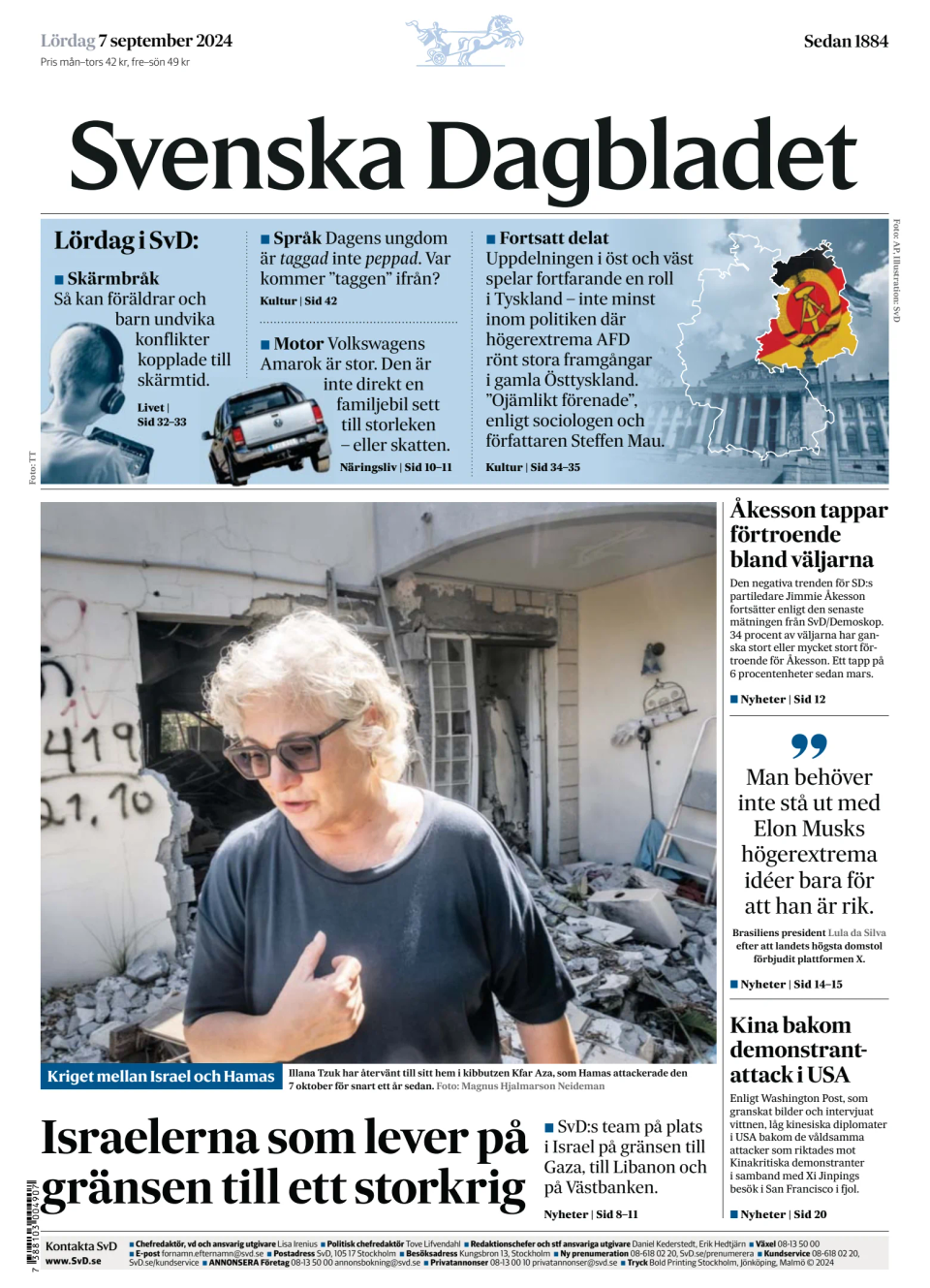 Prima-pagina-Svenska Dagbladet-edizione-di-oggi-20240907